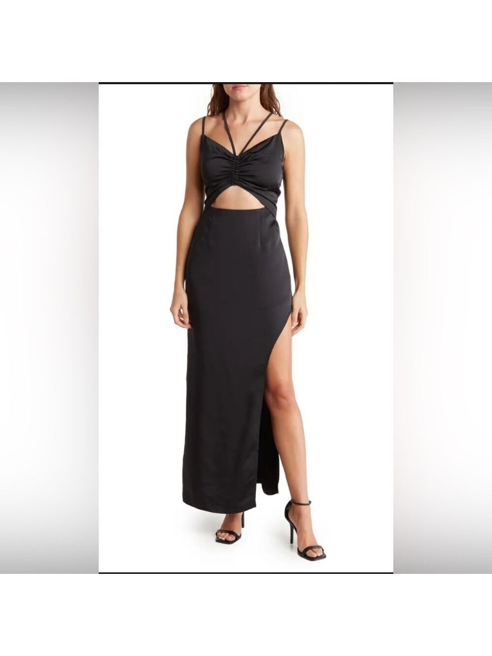 NWT BONHEUR D’AMOUR Cutout Shirred Side Slit Maxi Dress Sexy Black Large $189